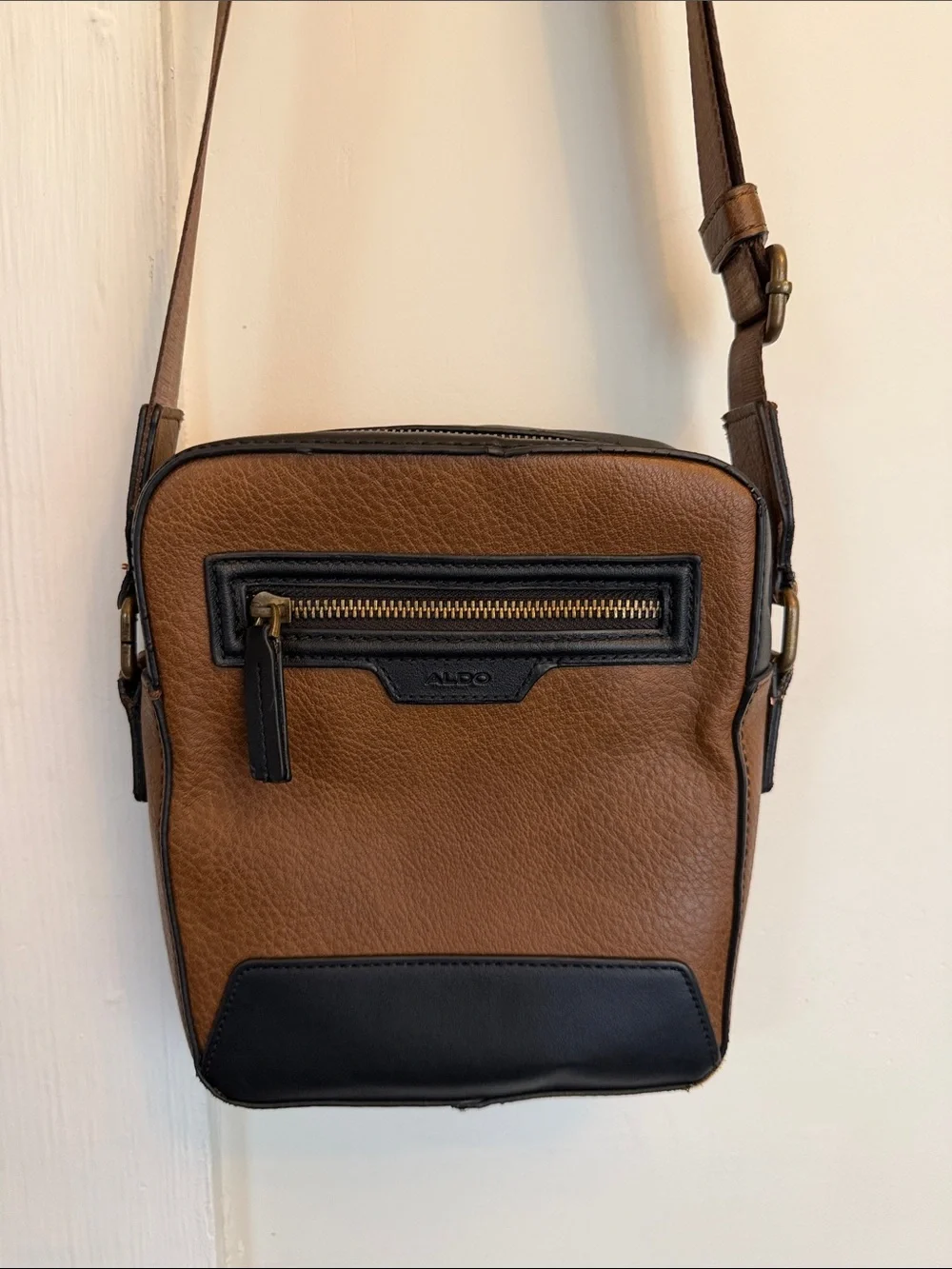 Aldo Brown and Black Leather Messenger Crossbody